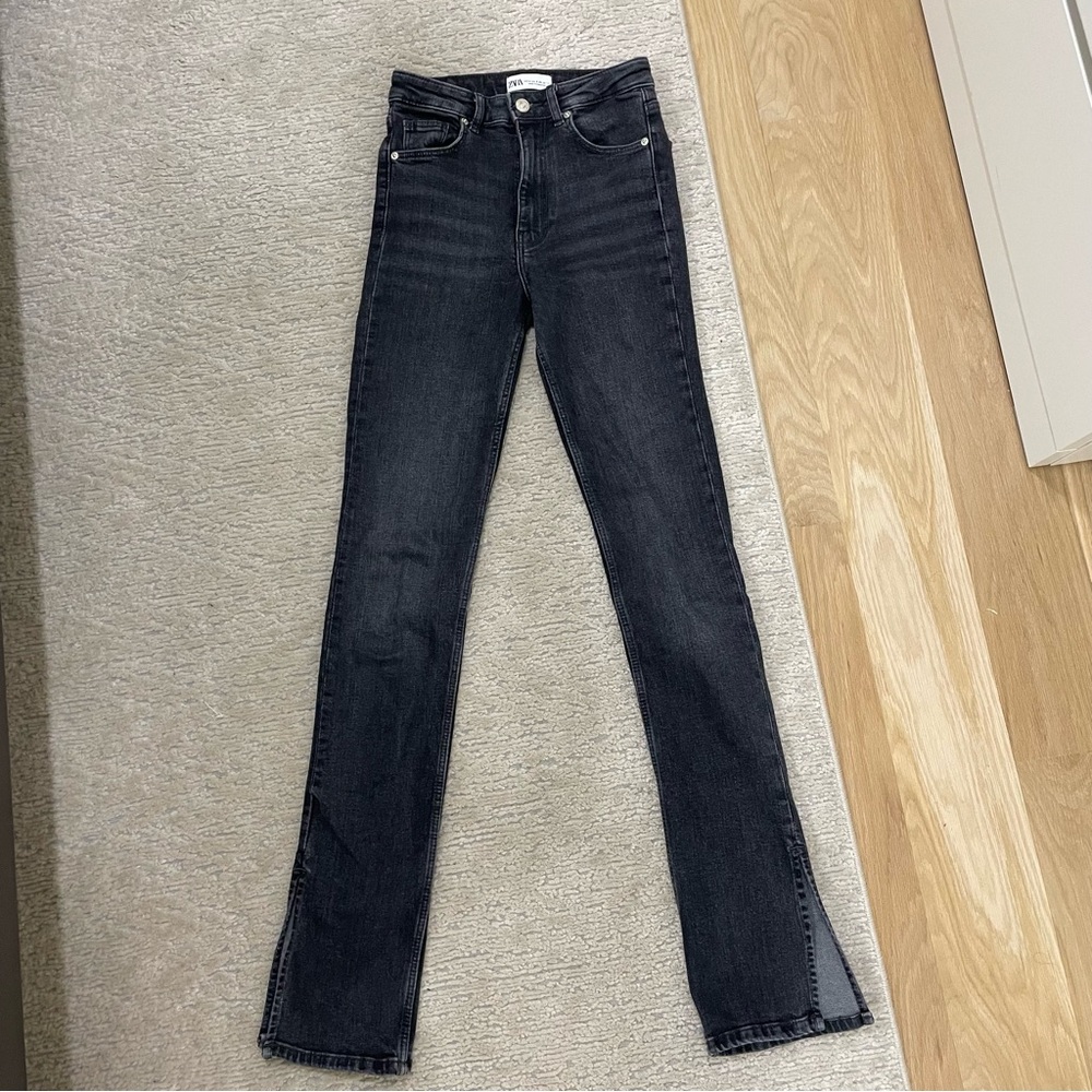 Zara split hem jeans washed black size 0